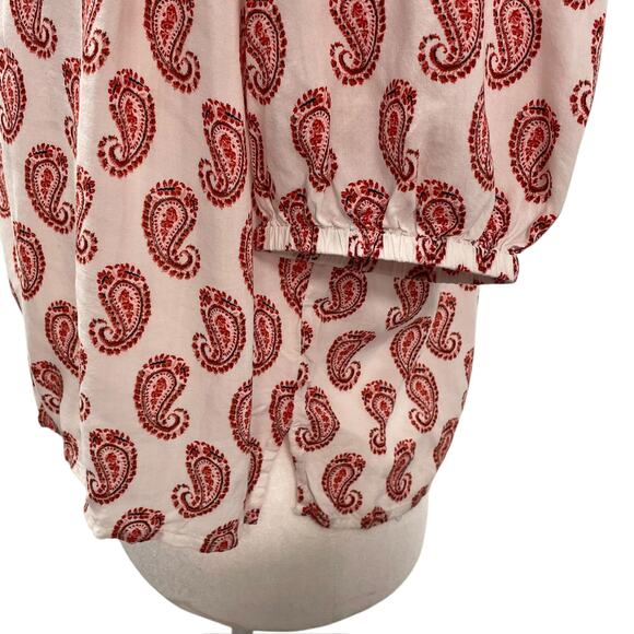 Loft Red White Paisley Blouse Top Off Shoulder Americana Short Sleeve SP - Picture 3 of 7